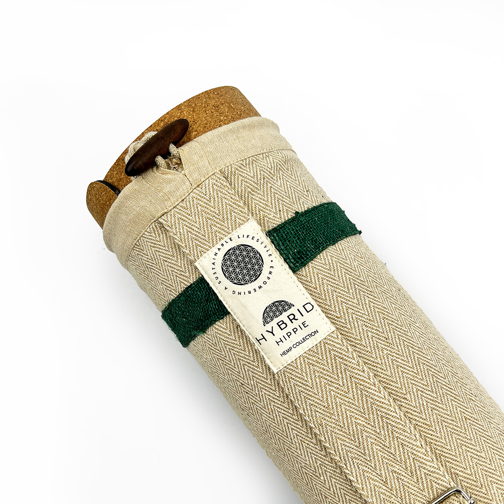Yoga Mat Carry Bag - Drawstring  Beige & Green - 100% Natural